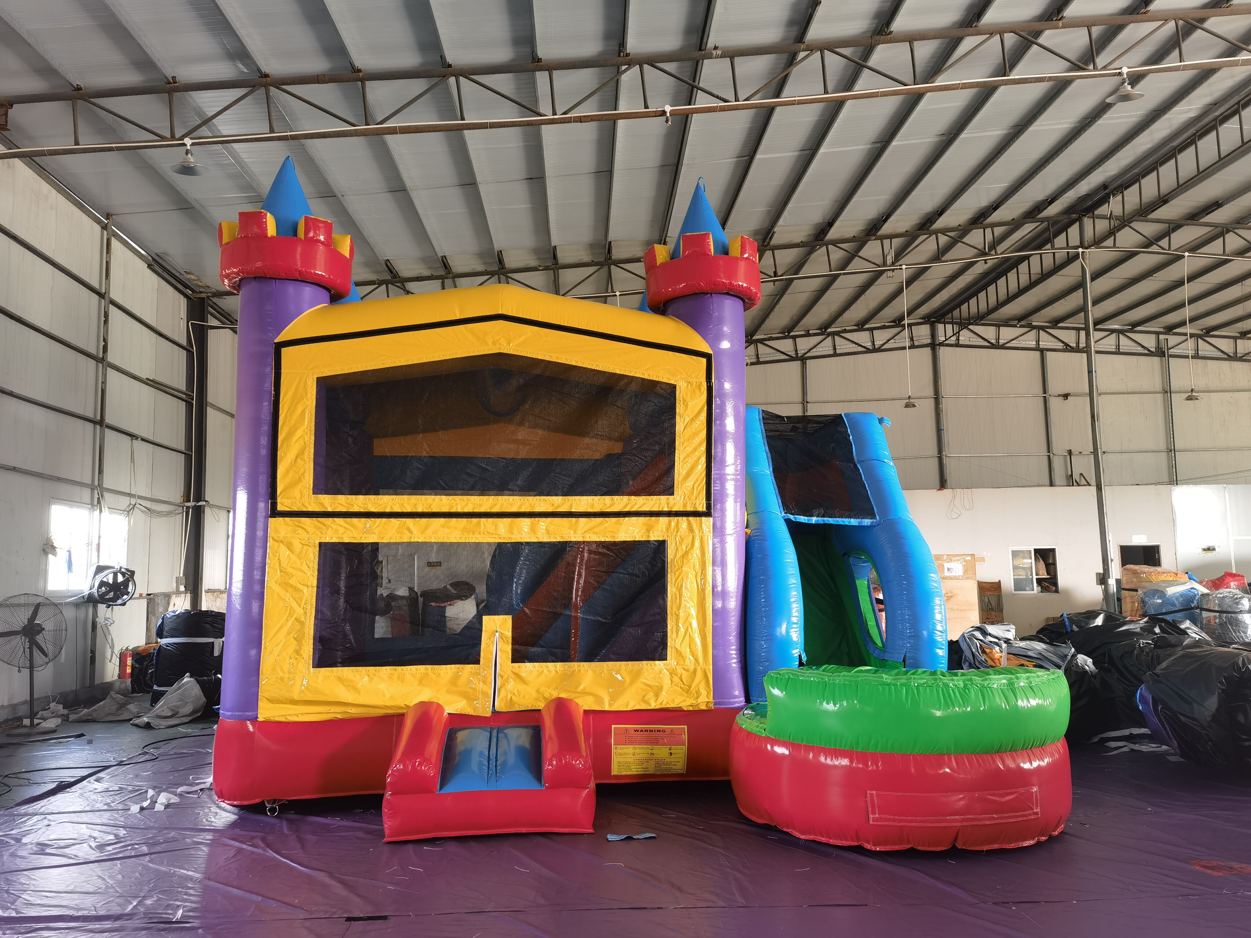 Colorful Dry-Wet Combo Inflatable Bounce House with Slide & Pool for Backyard Summer Play