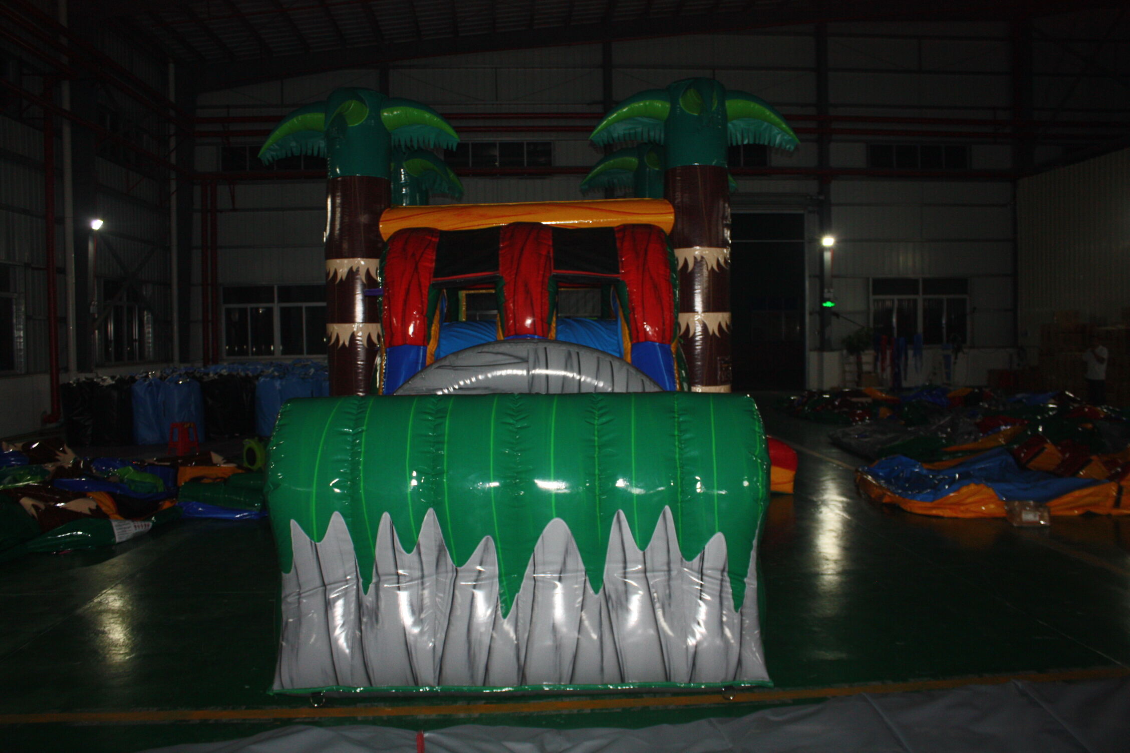 Palm Tree Trunk Combo Inflatable Bounce Bed - Backyard Tropical Play Center with Slide & Pool for Kids Summer Party
