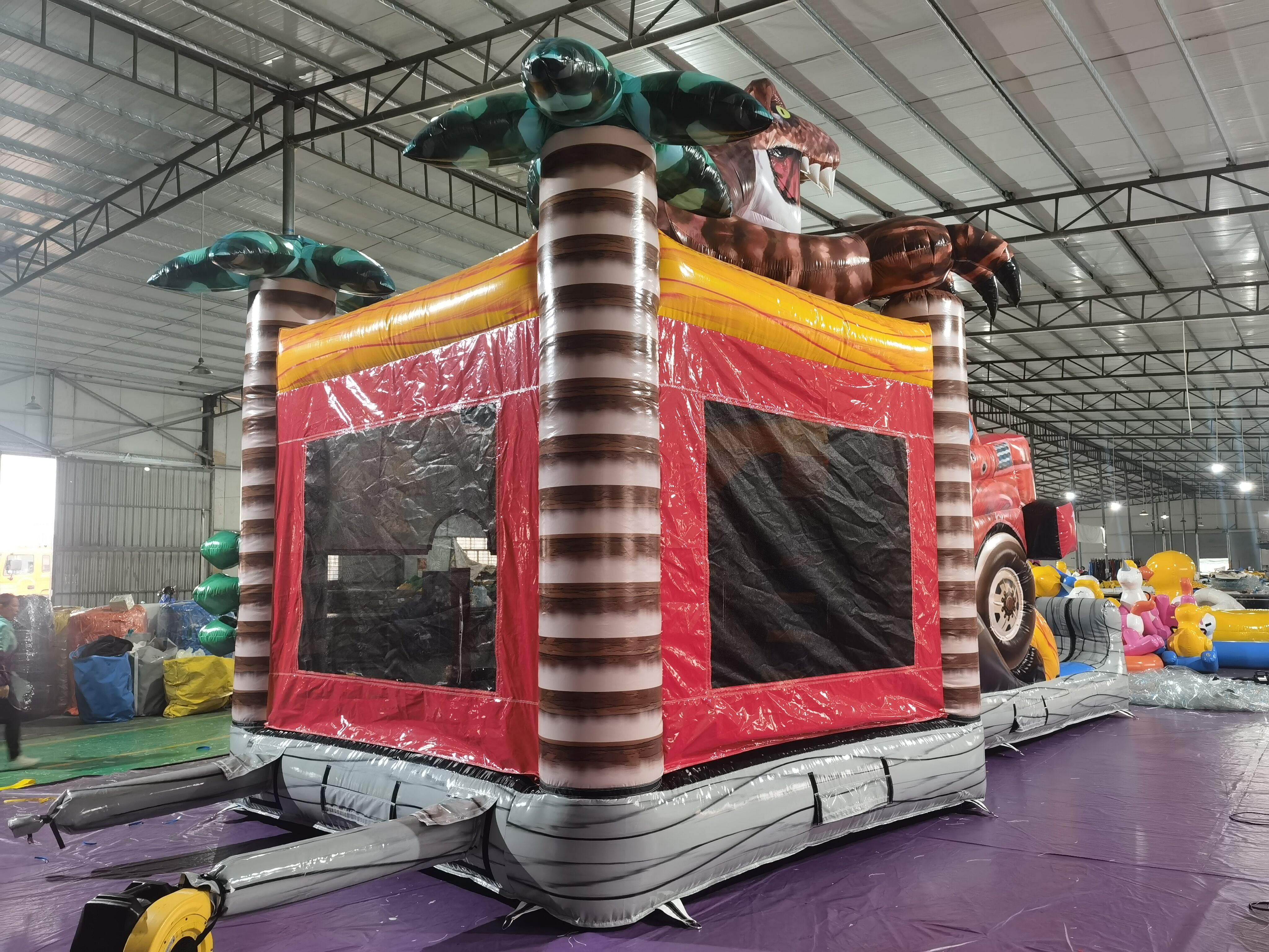 Family-Friendly Jurassic Dino Truck Inflatable Combo for Backyard Adventure Play