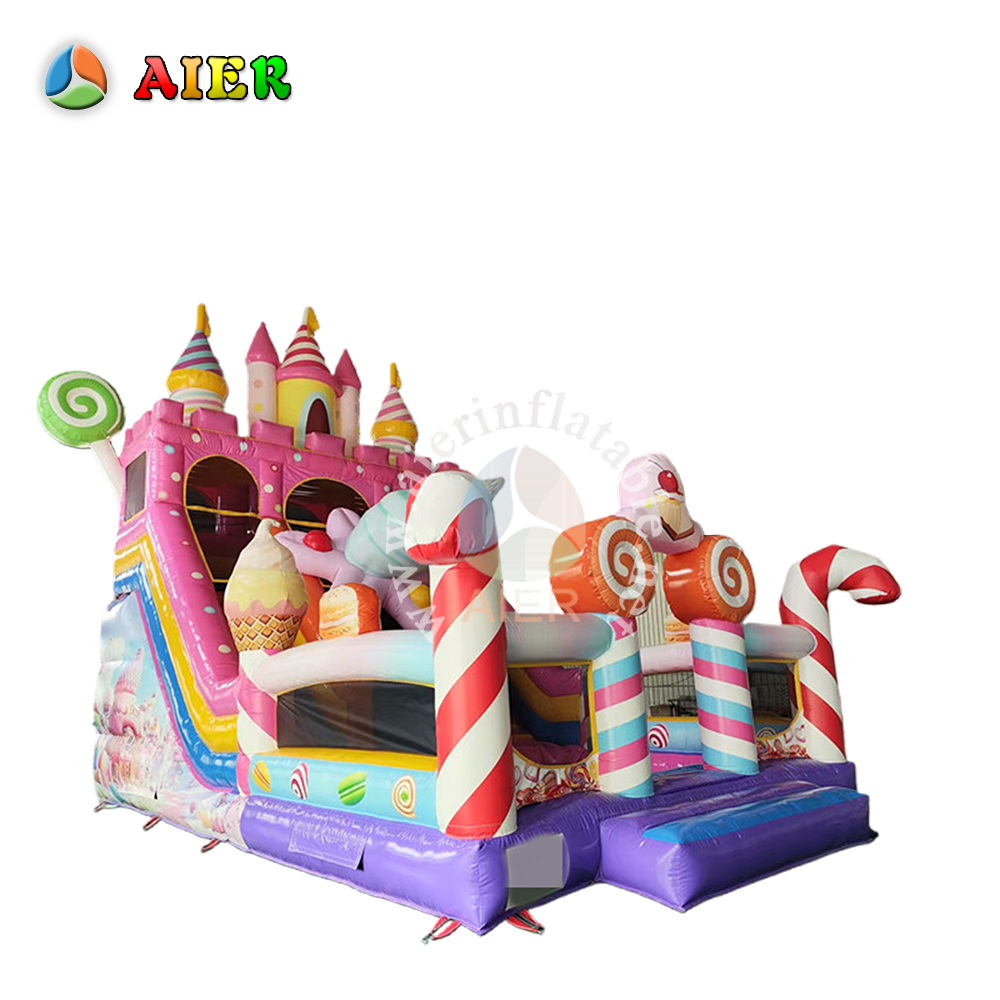 L511 Combo inflable de diapositivas y casa con temática de Candy Land, incluida diapositiva — grado comercial