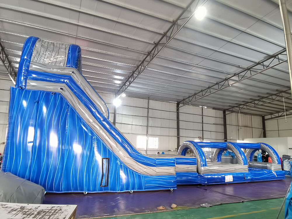 Glittering Blue-Gray Double-Lane Inflatable Slide Fun Playground