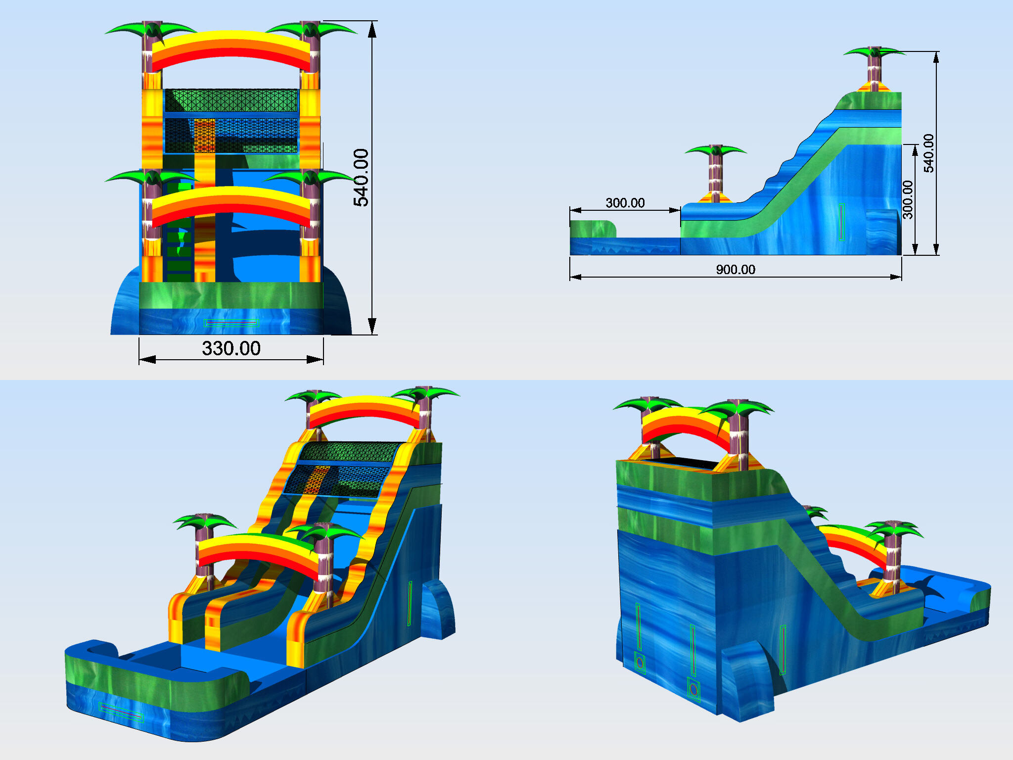 In-Stock Iridescent Blue Inflatable Water Slide - Tropical Palm Decor Outdoor Toy for Kids’ Pool Party Backyard