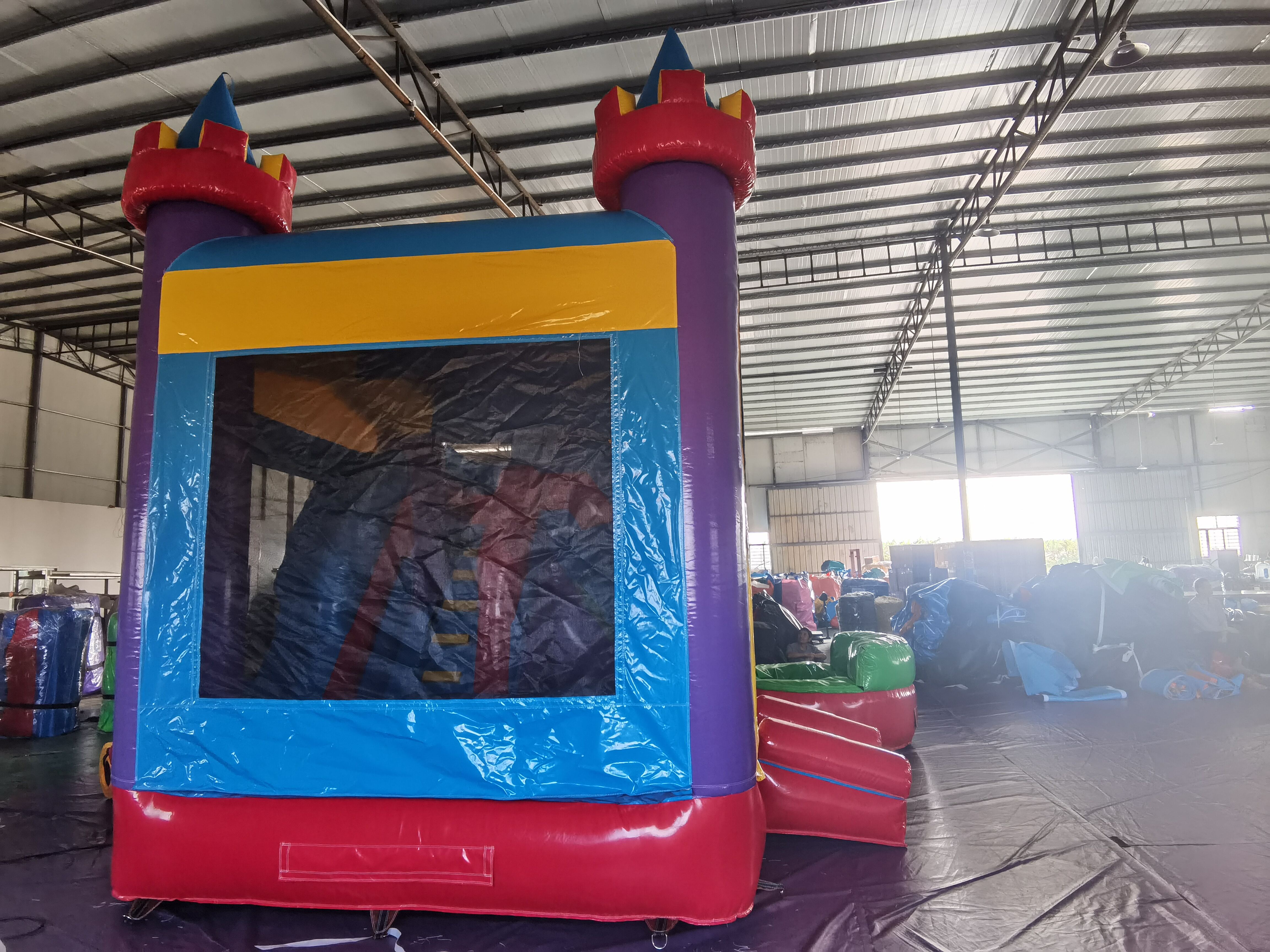 Colorful Dry-Wet Combo Inflatable Bounce House with Slide & Pool for Backyard Summer Play