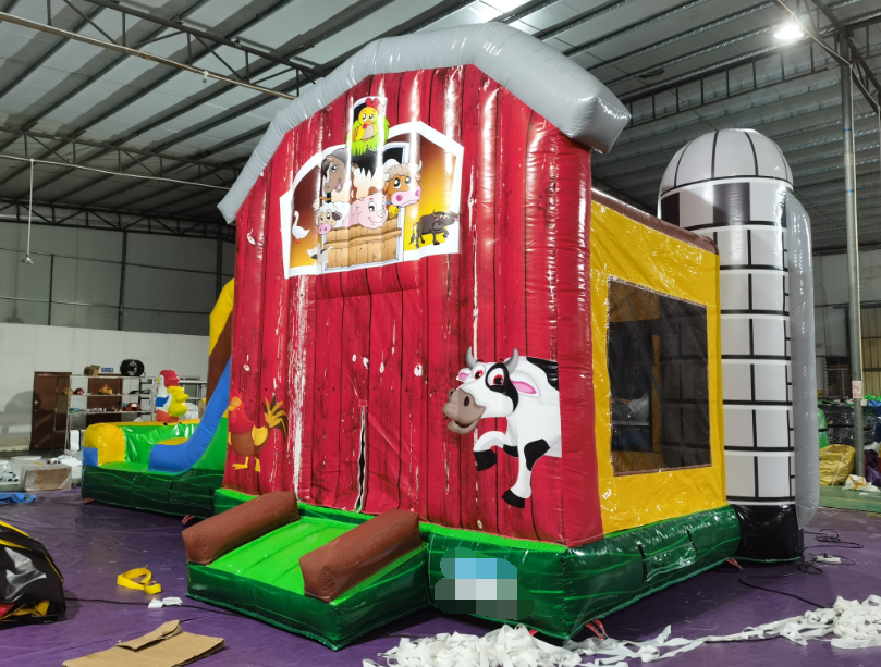Family-Friendly Farm Barnyard Inflatable Slide Combo for Backyard Farm Play