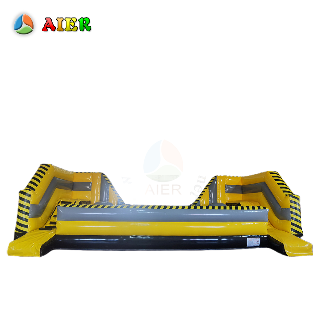 Fun Competitive Yellow-Black Caution Inflatable Run & Ball Obstacle Game