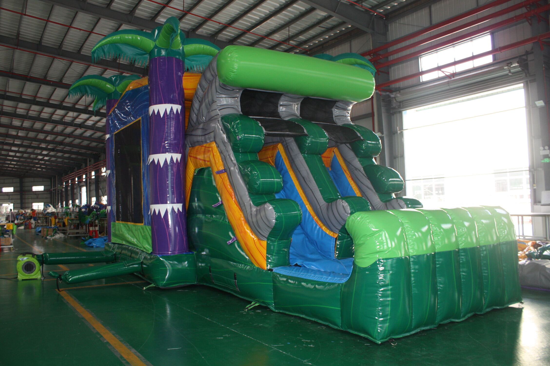 In-Stock Palm Tree Trunk Combo Inflatable Bounce Bed - Backyard Tropical Paradise with Slide & Pool for Kids & Family
