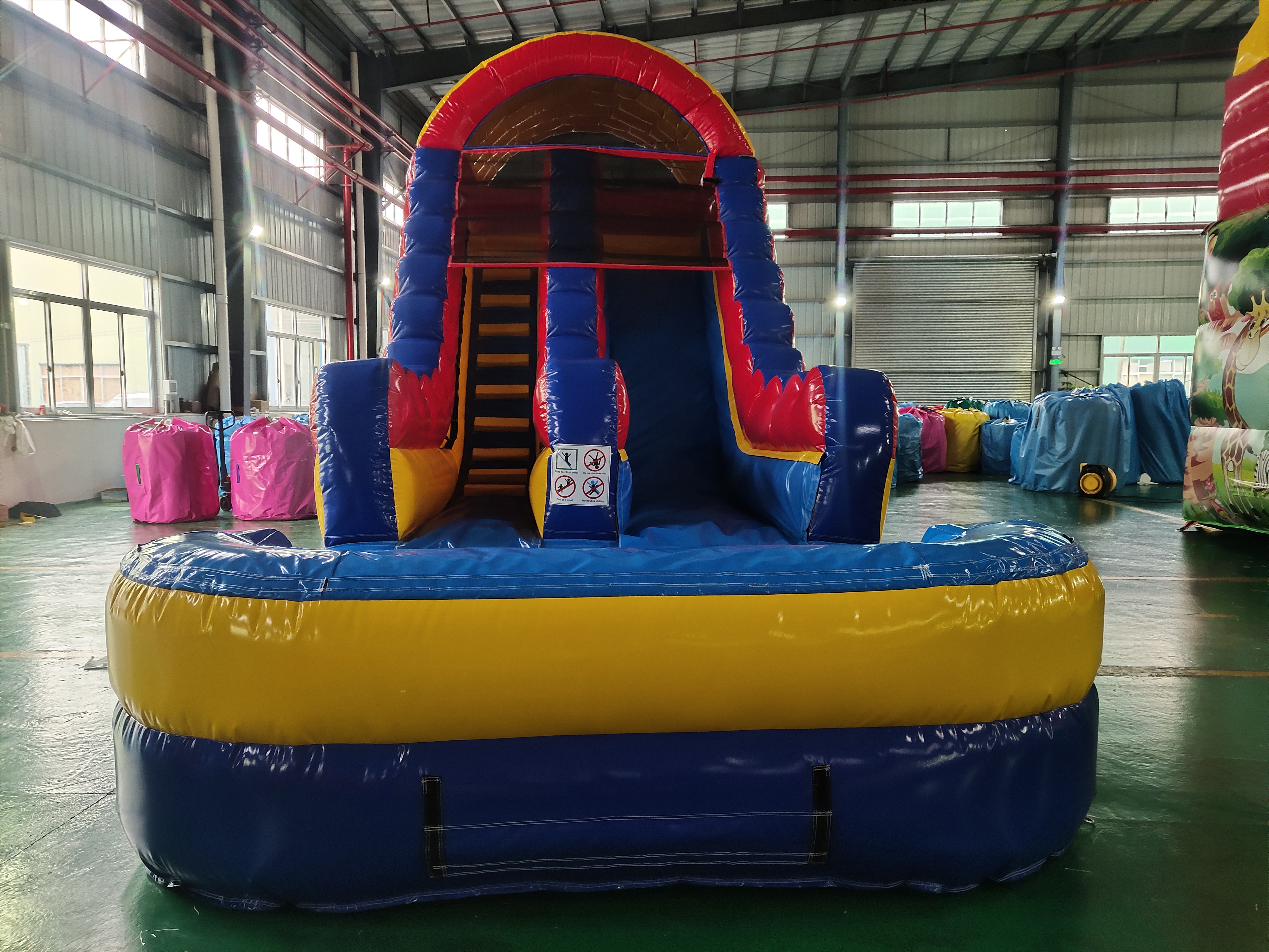 In-Stock Single Blue-Yellow Dual-Use Dry-Wet Inflatable Slide - Backyard Toy for Parent-Child Play & Kids’ Birthday Party