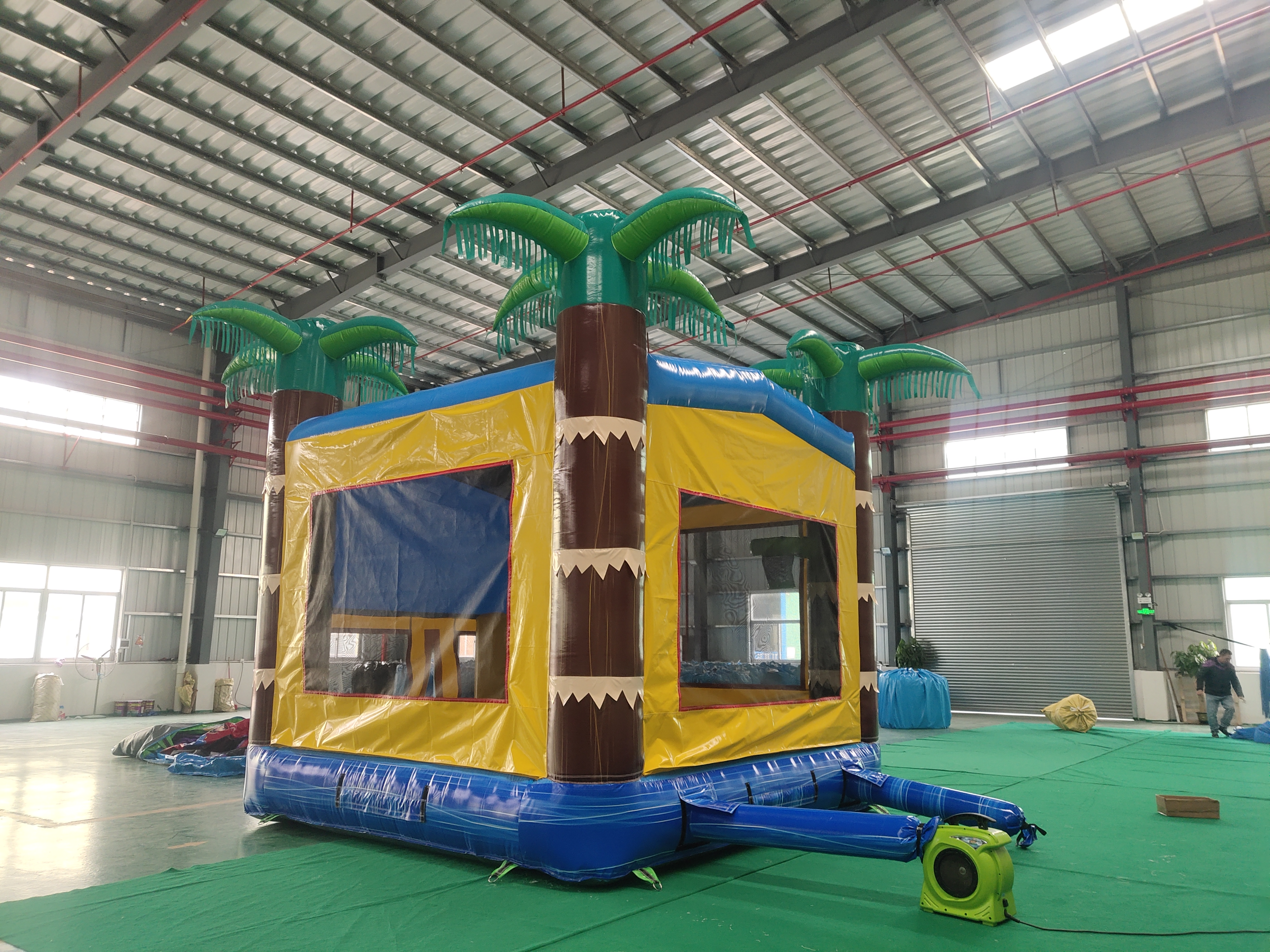 In-Stock Blue Palm Tree Inflatable Bounce Bed - Heavy Duty for Poolside Parties & Beach Resort Rentals