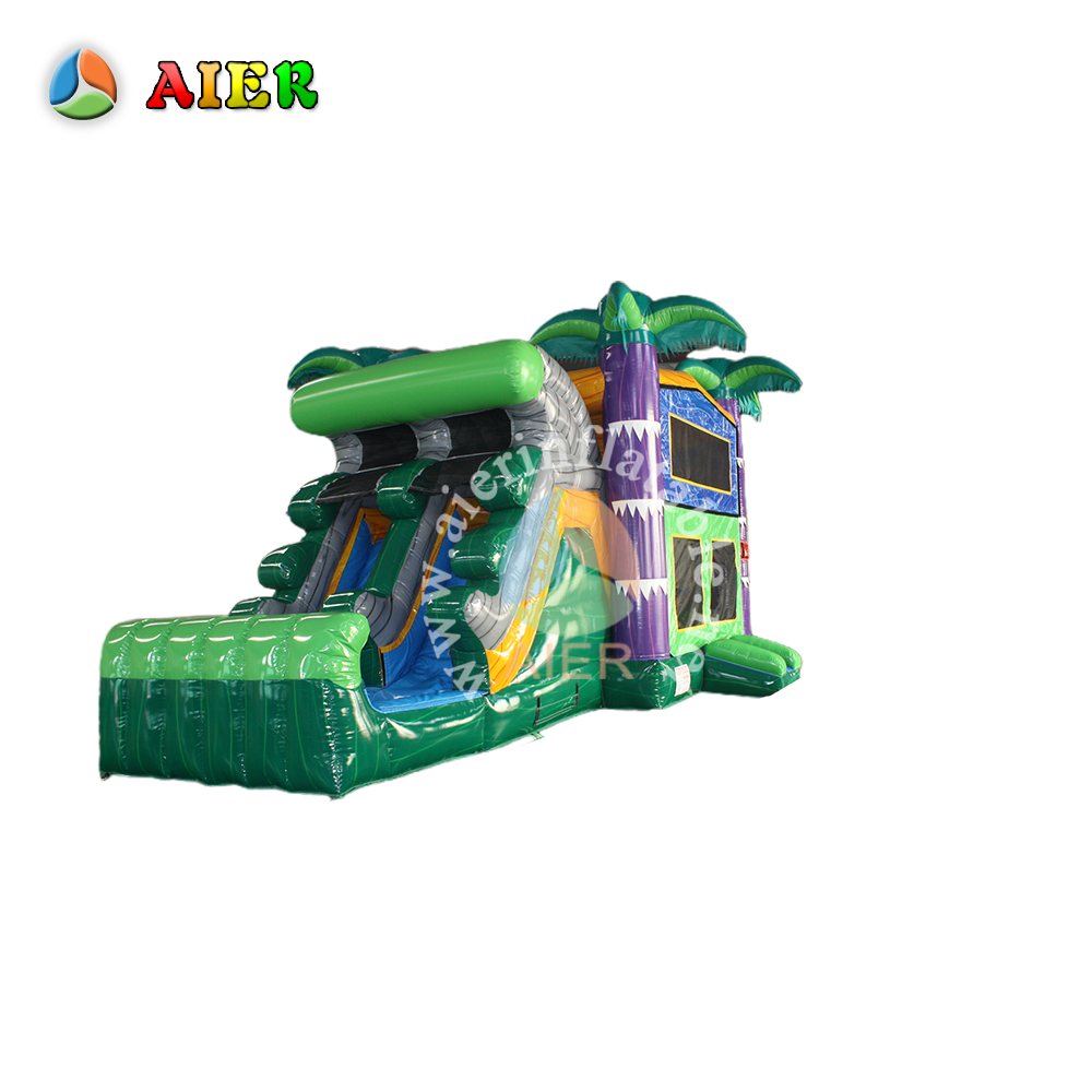 In-Stock Palm Tree Trunk Combo Inflatable Bounce Bed - Backyard Tropical Paradise with Slide & Pool for Kids & Family