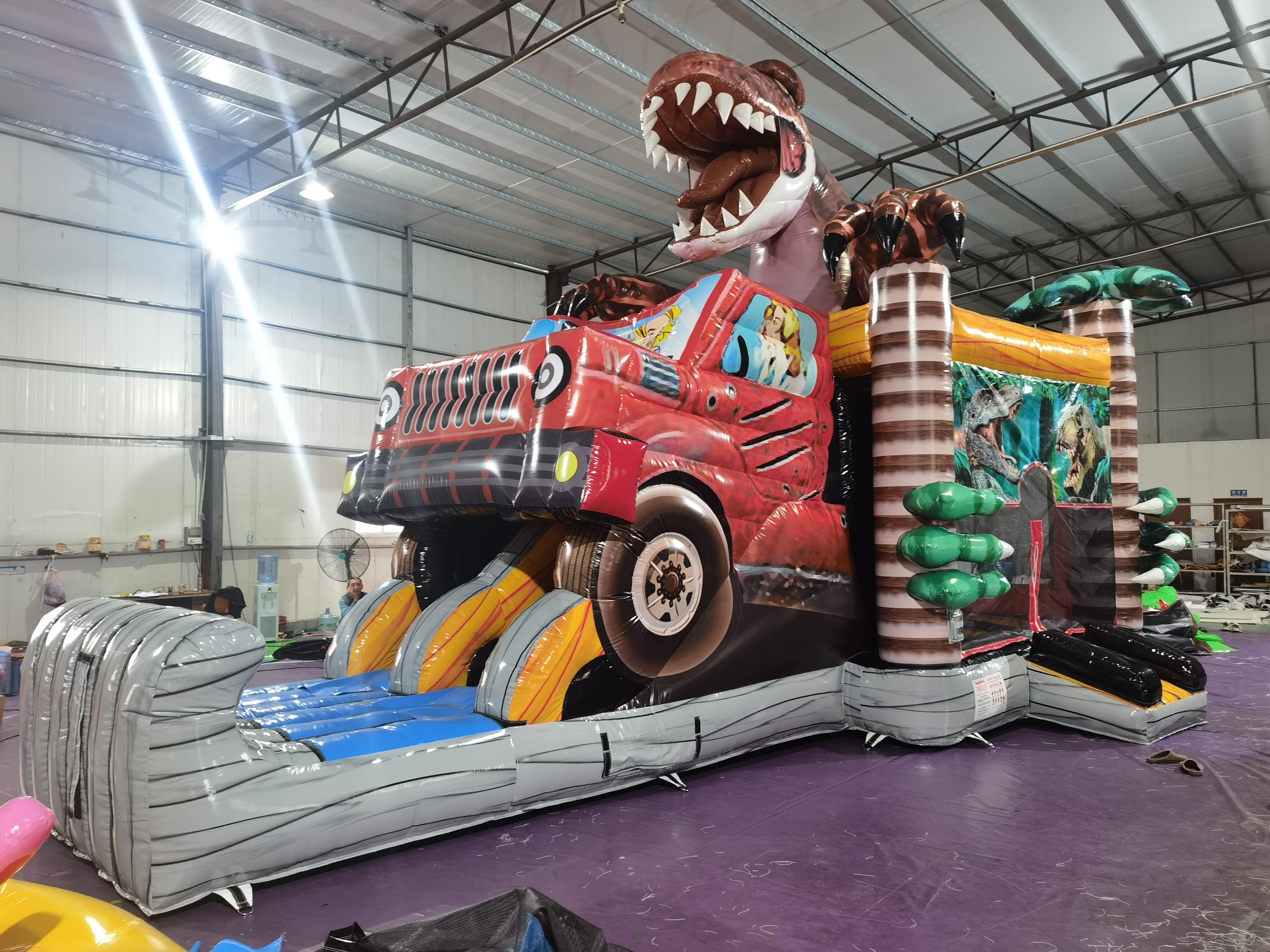 Family-Friendly Jurassic Dino Truck Inflatable Combo for Backyard Adventure Play