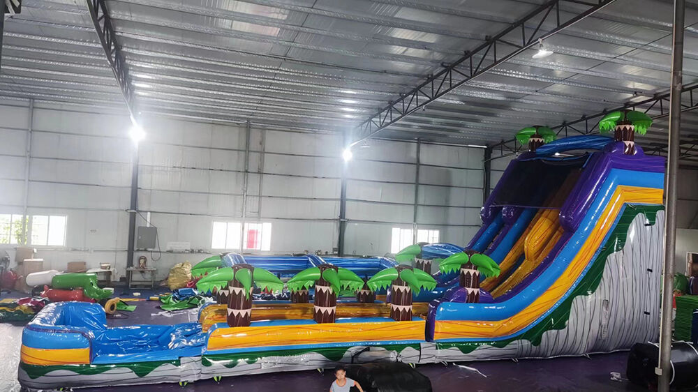 Palm Tree Themed Double-Lane Inflatable Water Slide Playground