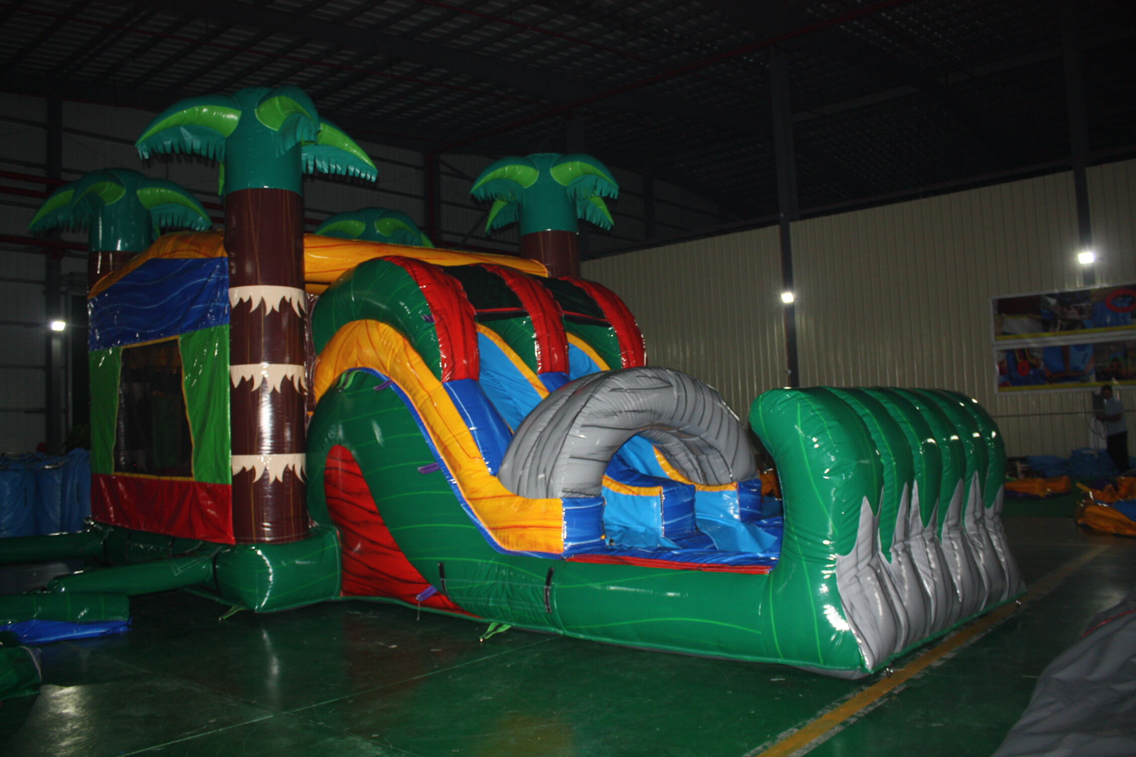 Palm Tree Trunk Combo Inflatable Bounce Bed - Backyard Tropical Play Center with Slide & Pool for Kids Summer Party