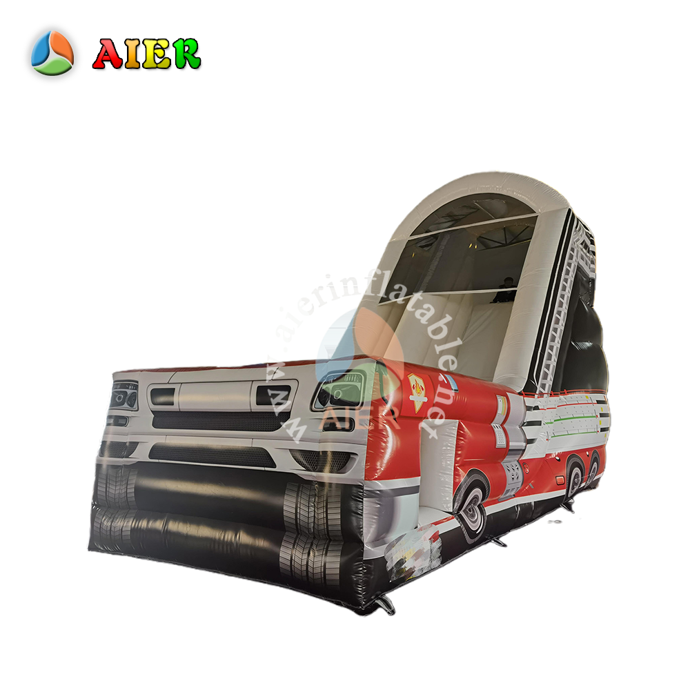 L499 Outdoor Fire Truck Inflatable Water Slide For Commercial Events