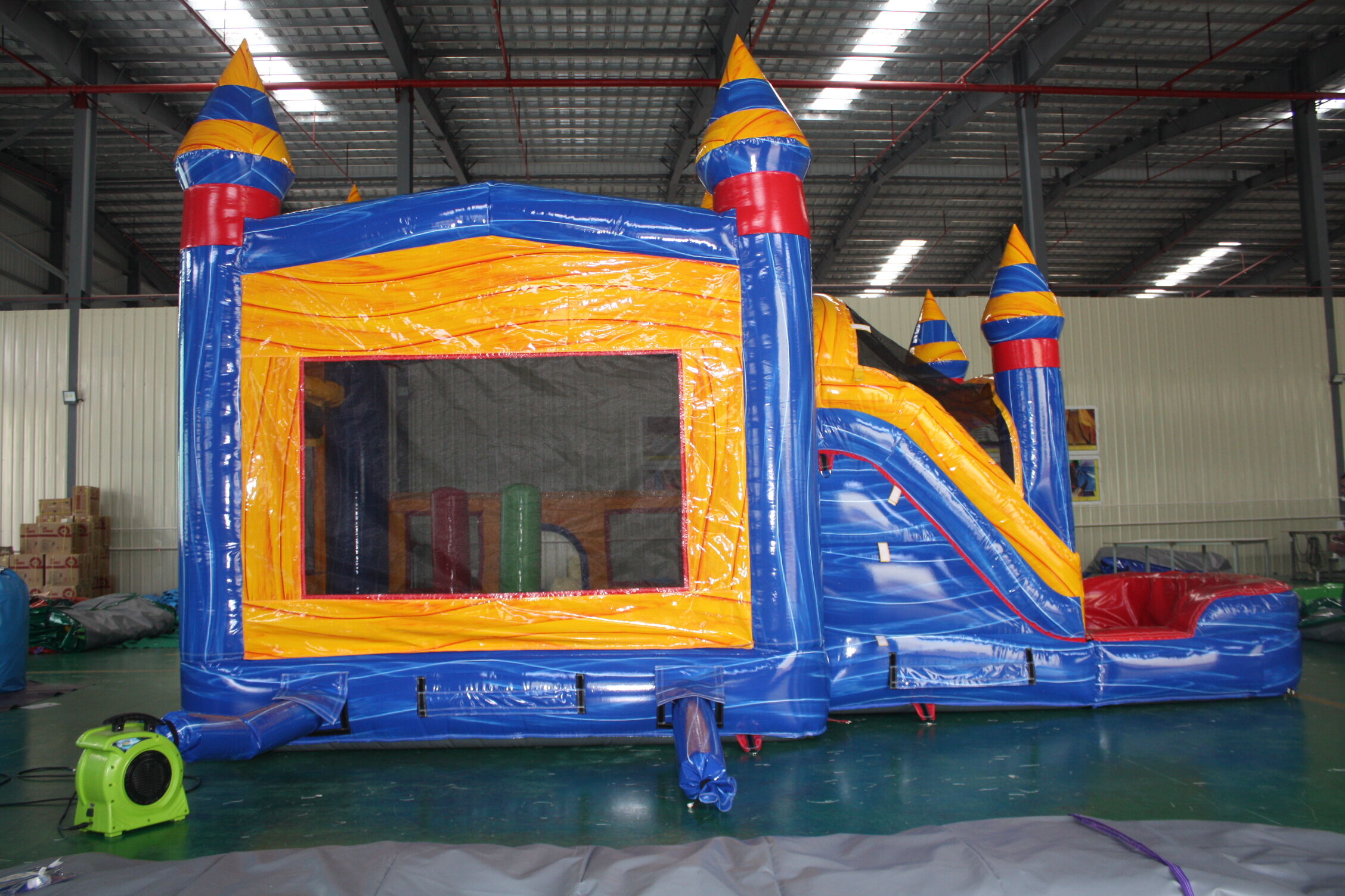 Iridescent Orange-Blue Dual-Use Dry-Wet Inflatable Combo - Backyard Summer Water Park & Kids Birthday Bash Playgear