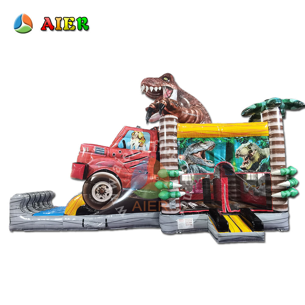 Family-Friendly Jurassic Dino Truck Inflatable Combo for Backyard Adventure Play
