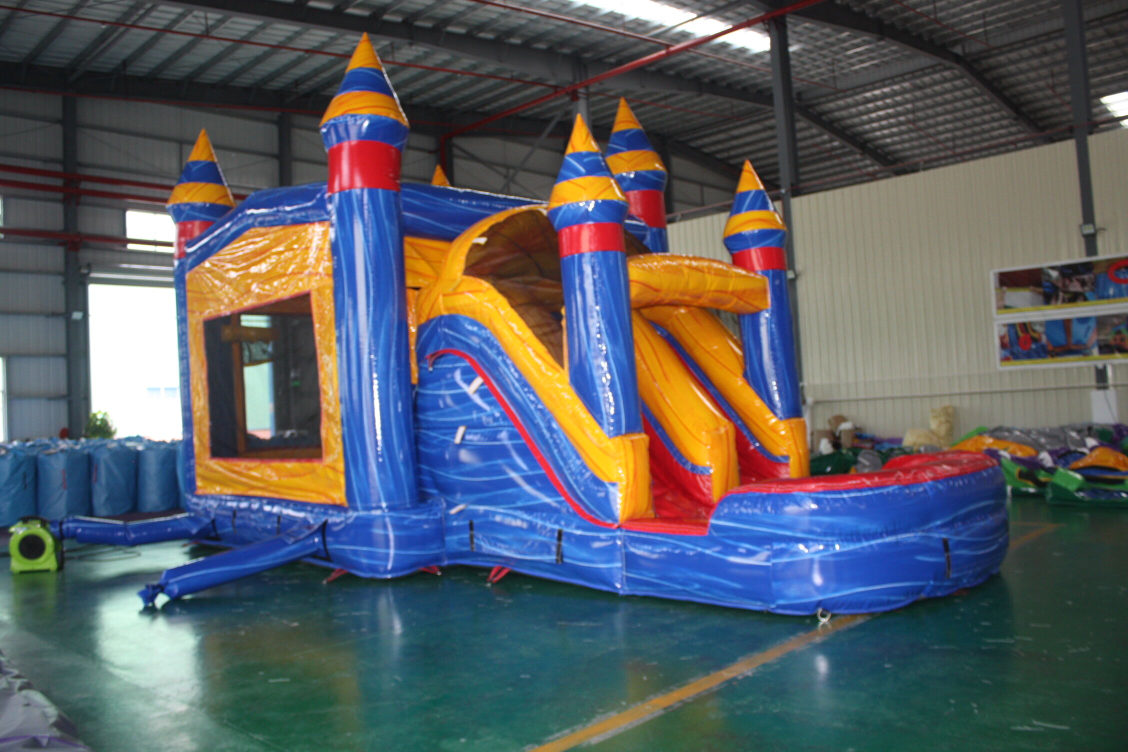 Iridescent Orange-Blue Dual-Use Dry-Wet Inflatable Combo - Backyard Summer Water Park & Kids Birthday Bash Playgear