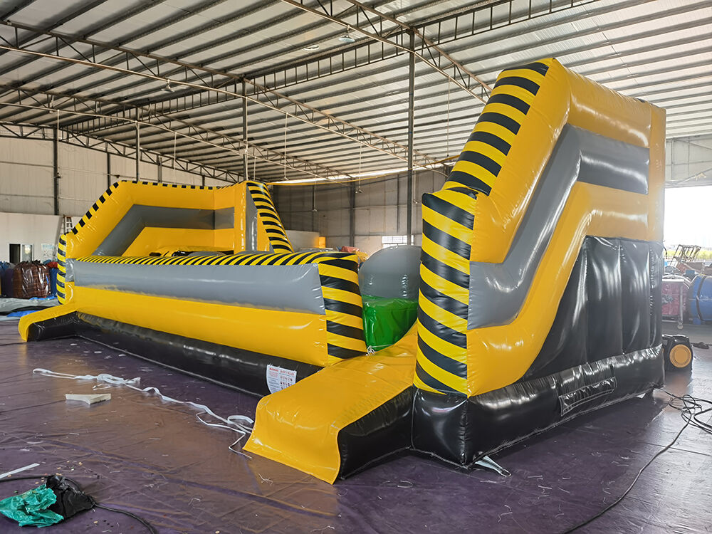 Fun Competitive Yellow-Black Caution Inflatable Run & Ball Obstacle Game