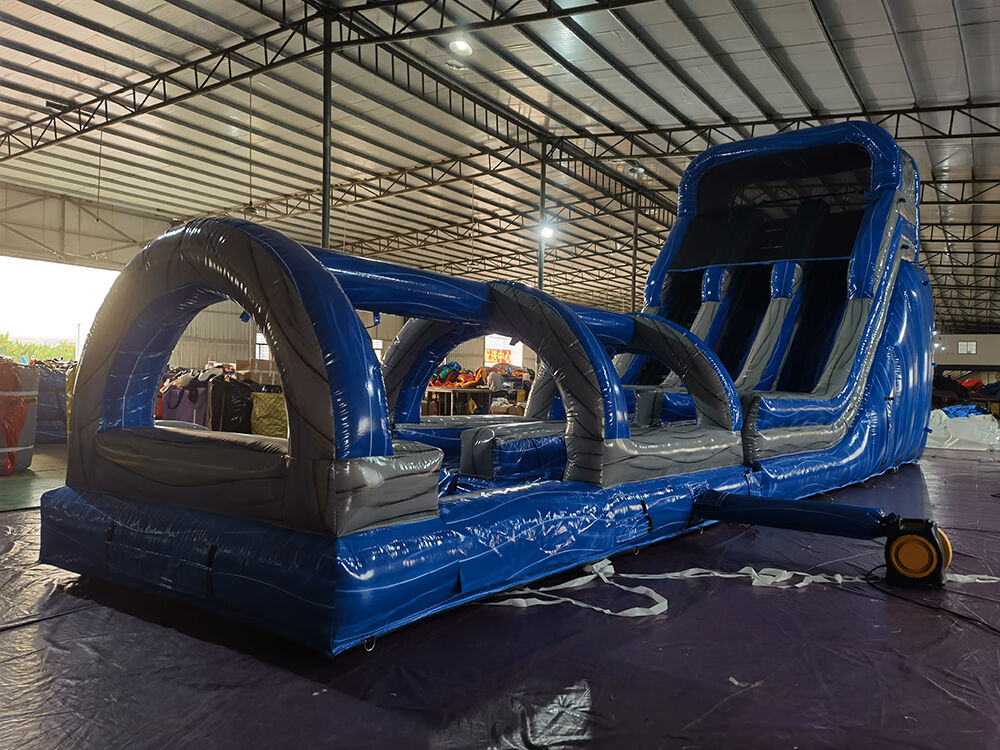Glittering Blue-Gray Double-Lane Inflatable Slide Fun Playground