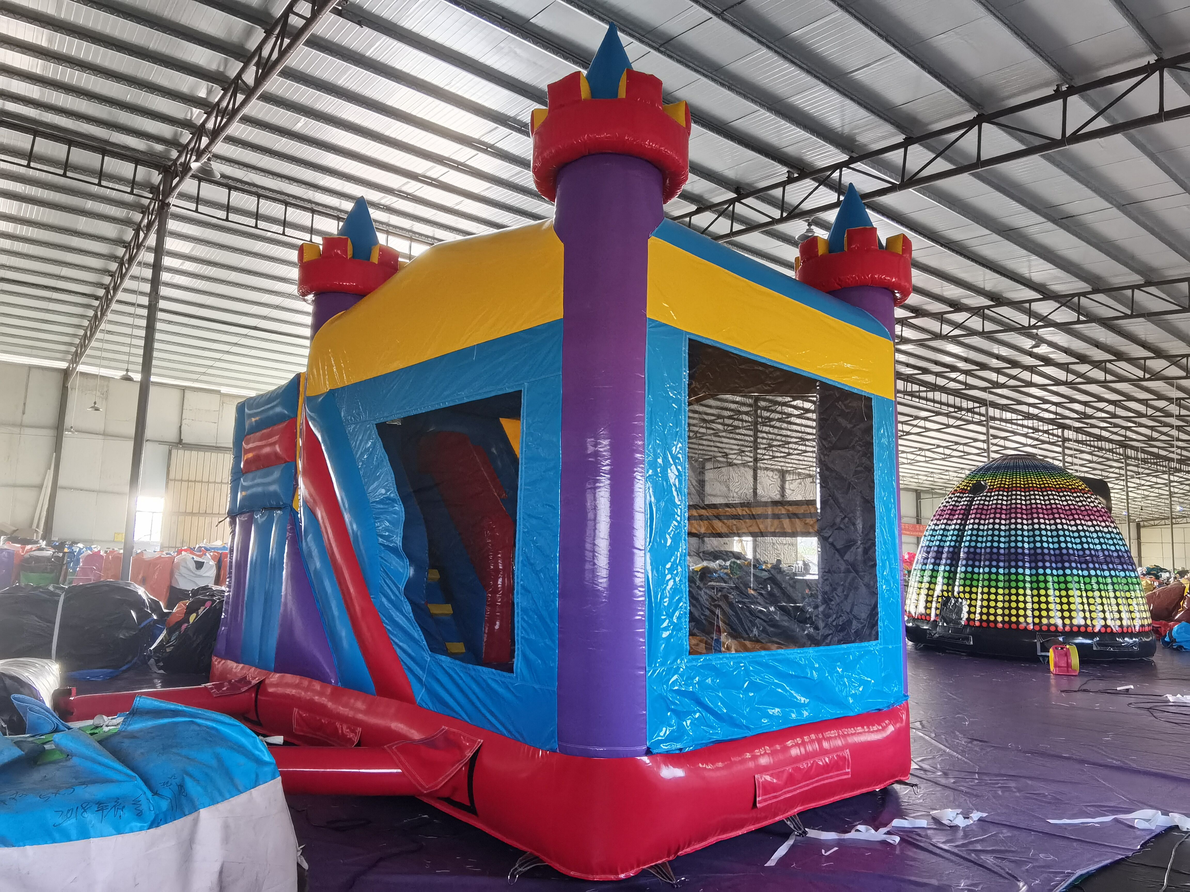 Colorful Dry-Wet Combo Inflatable Bounce House with Slide & Pool for Backyard Summer Play