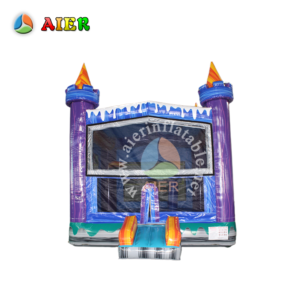 In-Stock Iridescent Purple-Green Inflatable Bounce Bed - Heavy Duty for Tropical Events & Poolside Venues