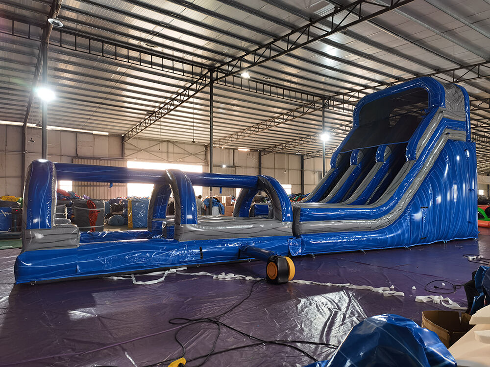 Glittering Blue-Gray Double-Lane Inflatable Slide Fun Playground