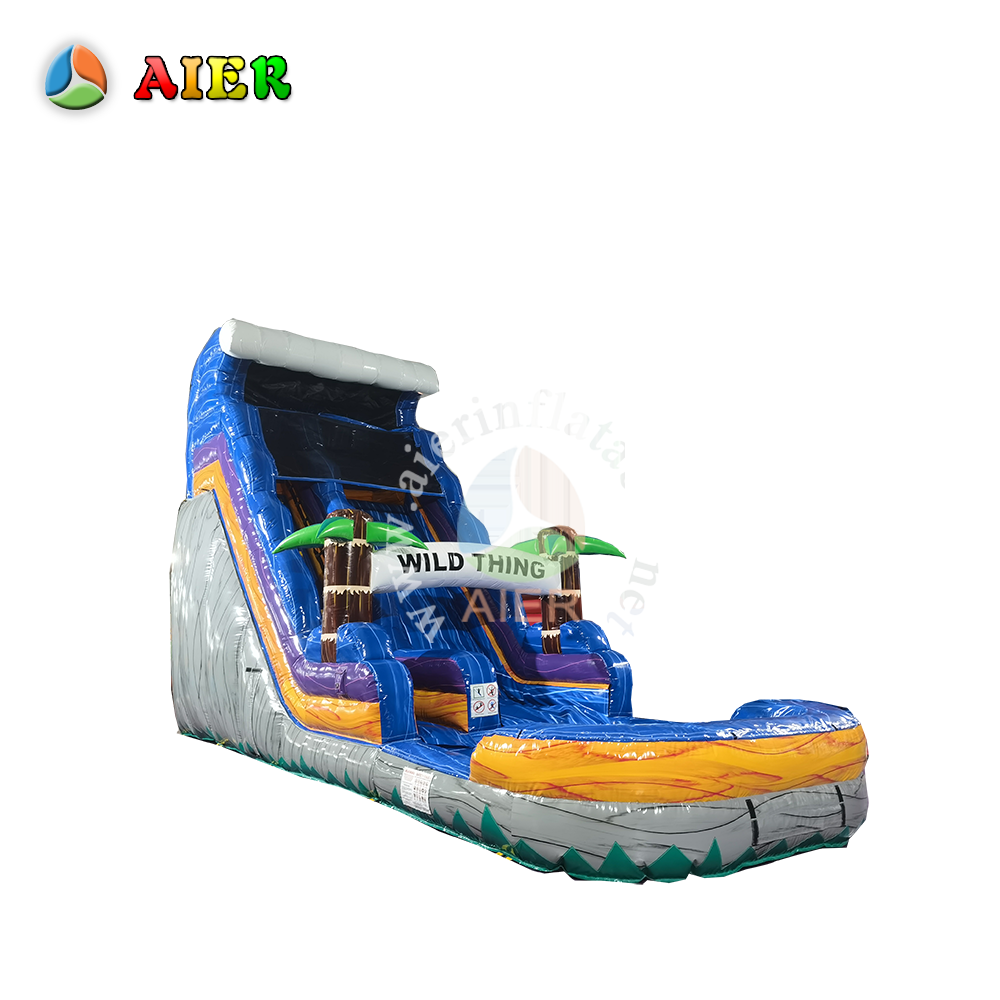 Commercial Heavy Duty WILD THING Inflatable Water Slide - Iridescent Blue Gray for Party Rental & Carnival