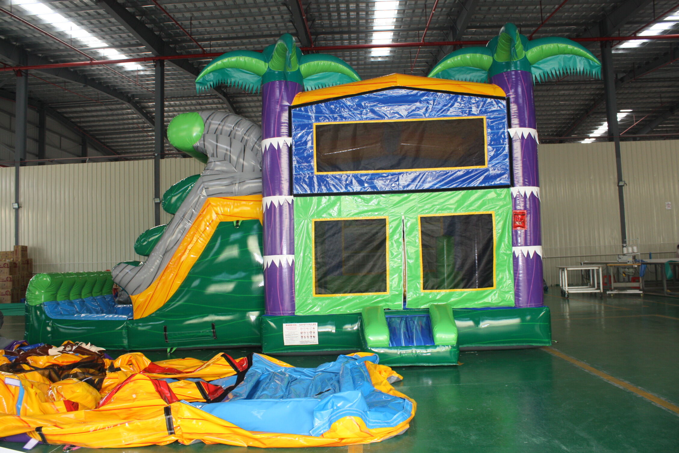 In-Stock Palm Tree Trunk Combo Inflatable Bounce Bed - Backyard Tropical Paradise with Slide & Pool for Kids & Family