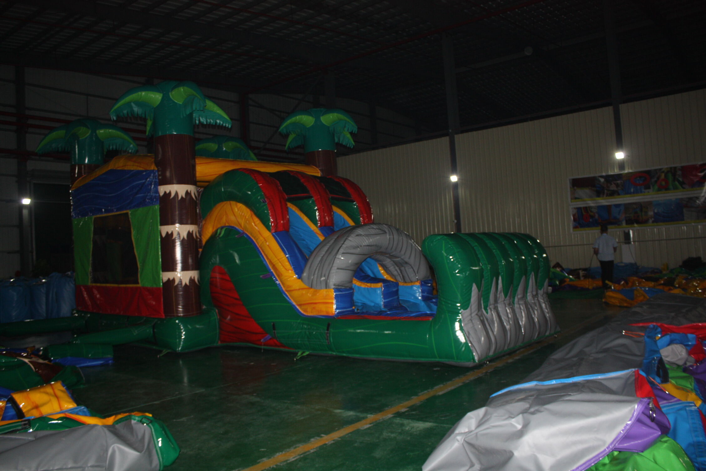 Palm Tree Trunk Combo Inflatable Bounce Bed - Backyard Tropical Play Center with Slide & Pool for Kids Summer Party