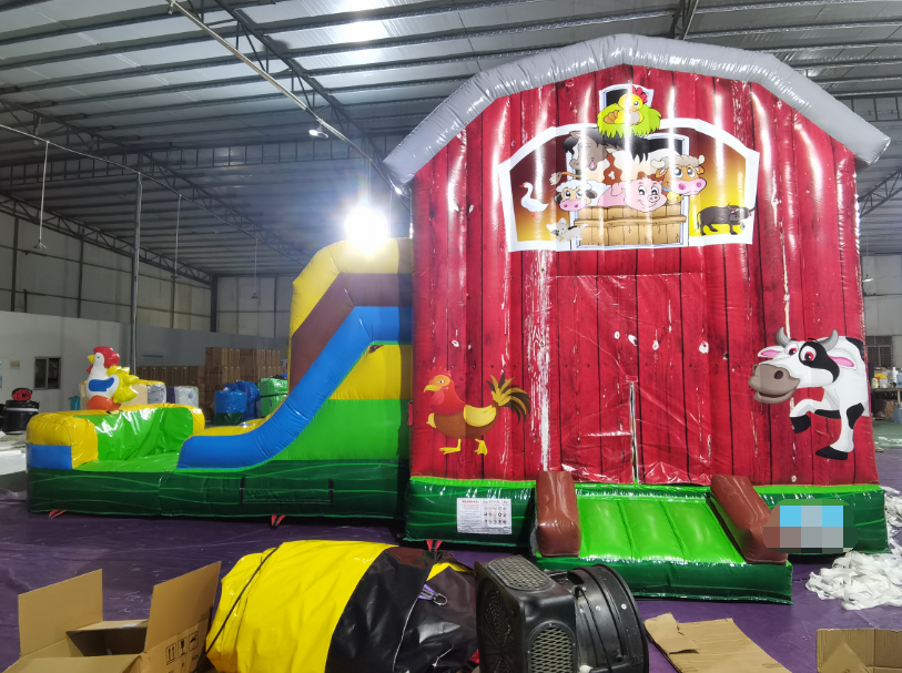 Family-Friendly Farm Barnyard Inflatable Slide Combo for Backyard Farm Play