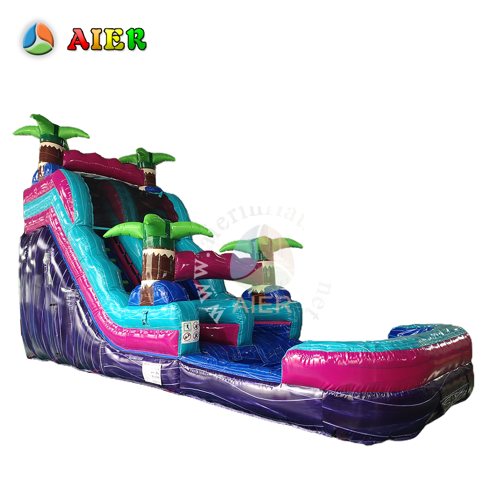 In-Stock Iridescent Purple Dual-Use Dry-Wet Inflatable Slide - Tropical Luau Party Toy for Backyard Family Summer Fun
