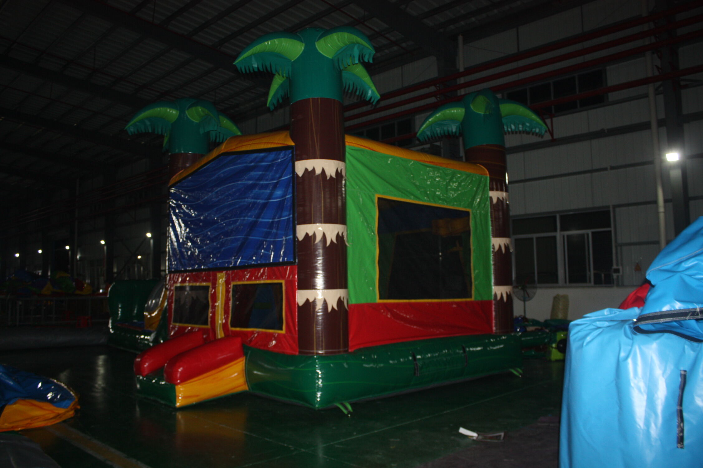 Palm Tree Trunk Combo Inflatable Bounce Bed - Backyard Tropical Play Center with Slide & Pool for Kids Summer Party
