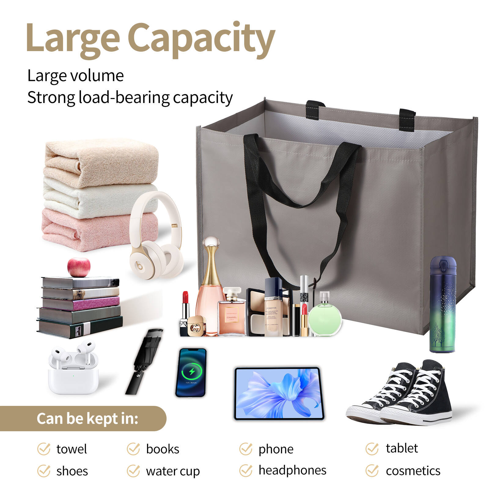 Προσαρμοσμένες φιλικές προς το περιβάλλον τσάντες GRS από ανακυκλωμένο PP ύφασμα, επαναχρησιμοποιήσιμες τσάντες για ψώνια, ανθεκτικές, αδιάβροχες, διπλωτές, μόδα τσάντα παραλίας, τσάντα χειρός