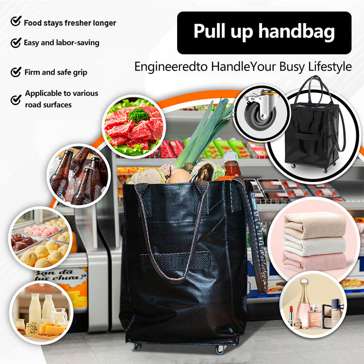 Supermarket Trolley Bag Folding Rolling Tote Bag Large Waterproof Wheeled Luggage Reusable Grocery Shopping Bag with Wheels