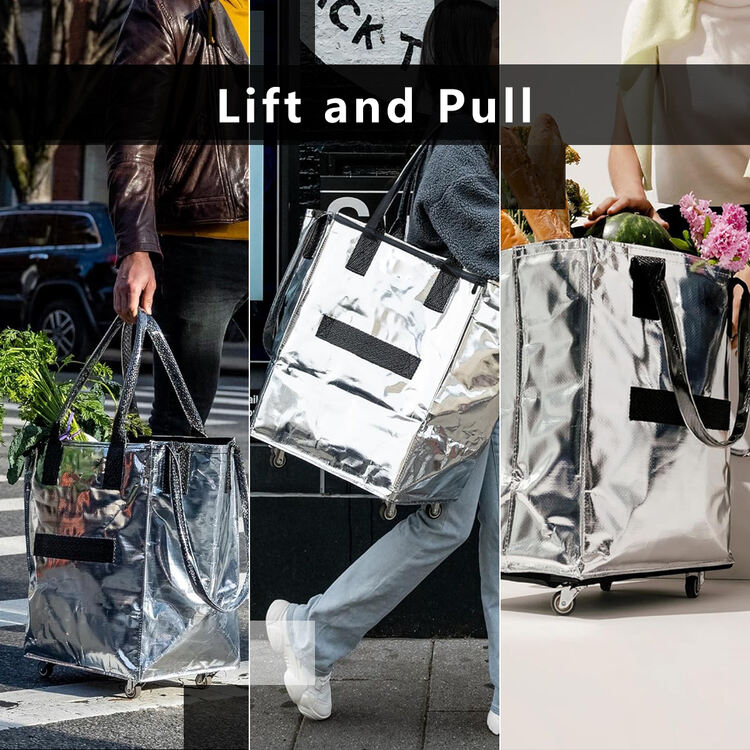 Supermarket Trolley Bag Folding Rolling Tote Bag Large Waterproof Wheeled Luggage Reusable Grocery Shopping Bag with Wheels