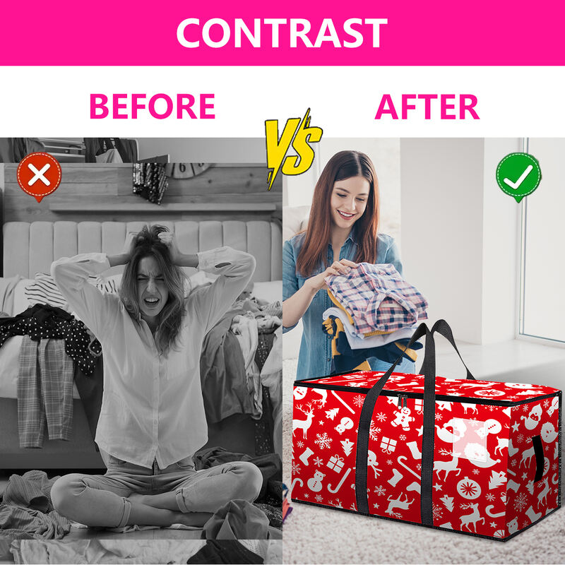 Foldable Large Capacity Minimalist Dustproof Christmas Storage Bag Sturdy Handles Zippers Home Organizer Storage Moving Bag