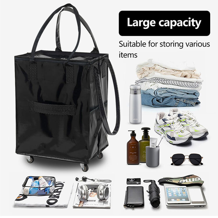 Supermarket Trolley Bag Folding Rolling Tote Bag Large Waterproof Wheeled Luggage Reusable Grocery Shopping Bag with Wheels