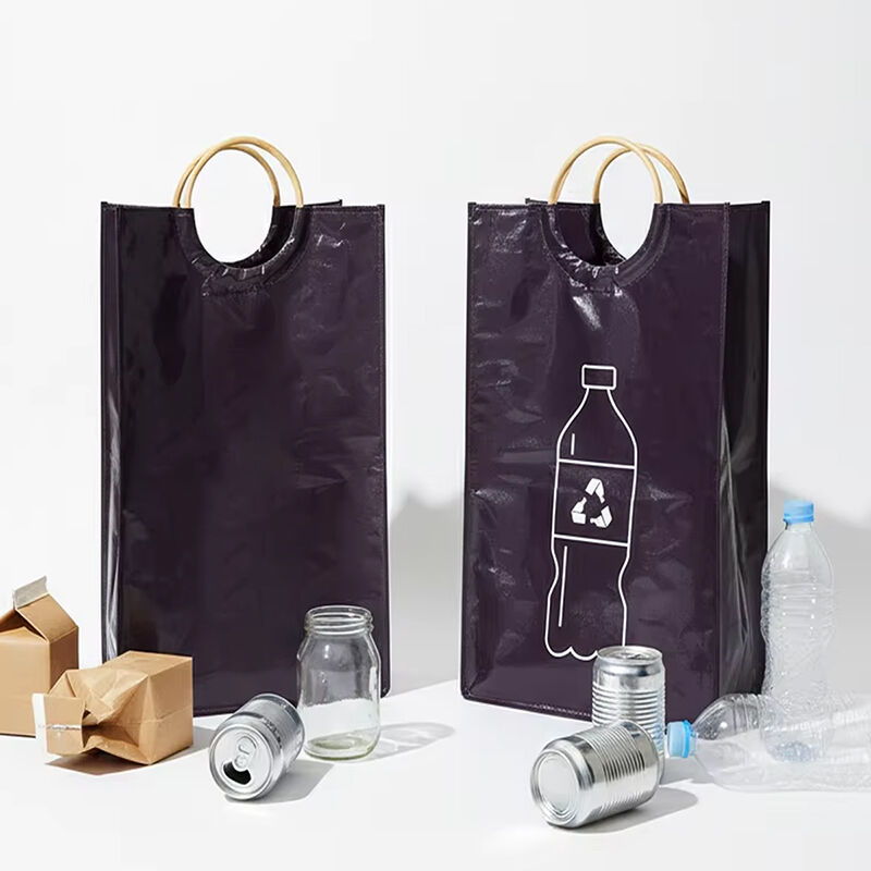 Waterproof Reusable Recycling Classification Plastic Bottle Organizer Collapsible Eco PP Woven Recycling Handles Bag