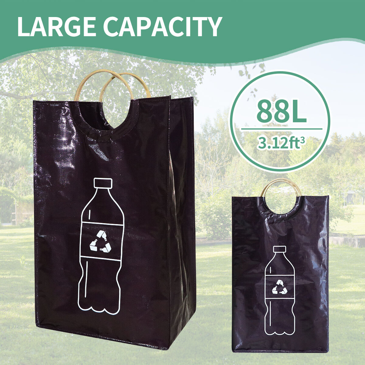 Waterproof Reusable Recycling Classification Plastic Bottle Organizer Collapsible Eco PP Woven Recycling Handles Bag