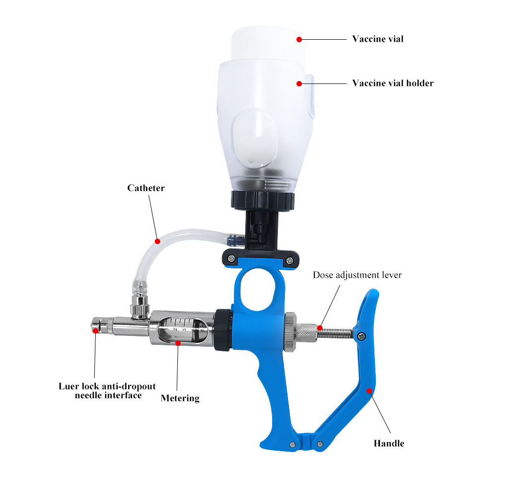 Adjustable Automatic Metal Veterinary Syringe Pump for Blue 5ml Pig Sow Vaccine Continuous Bottle Syringe