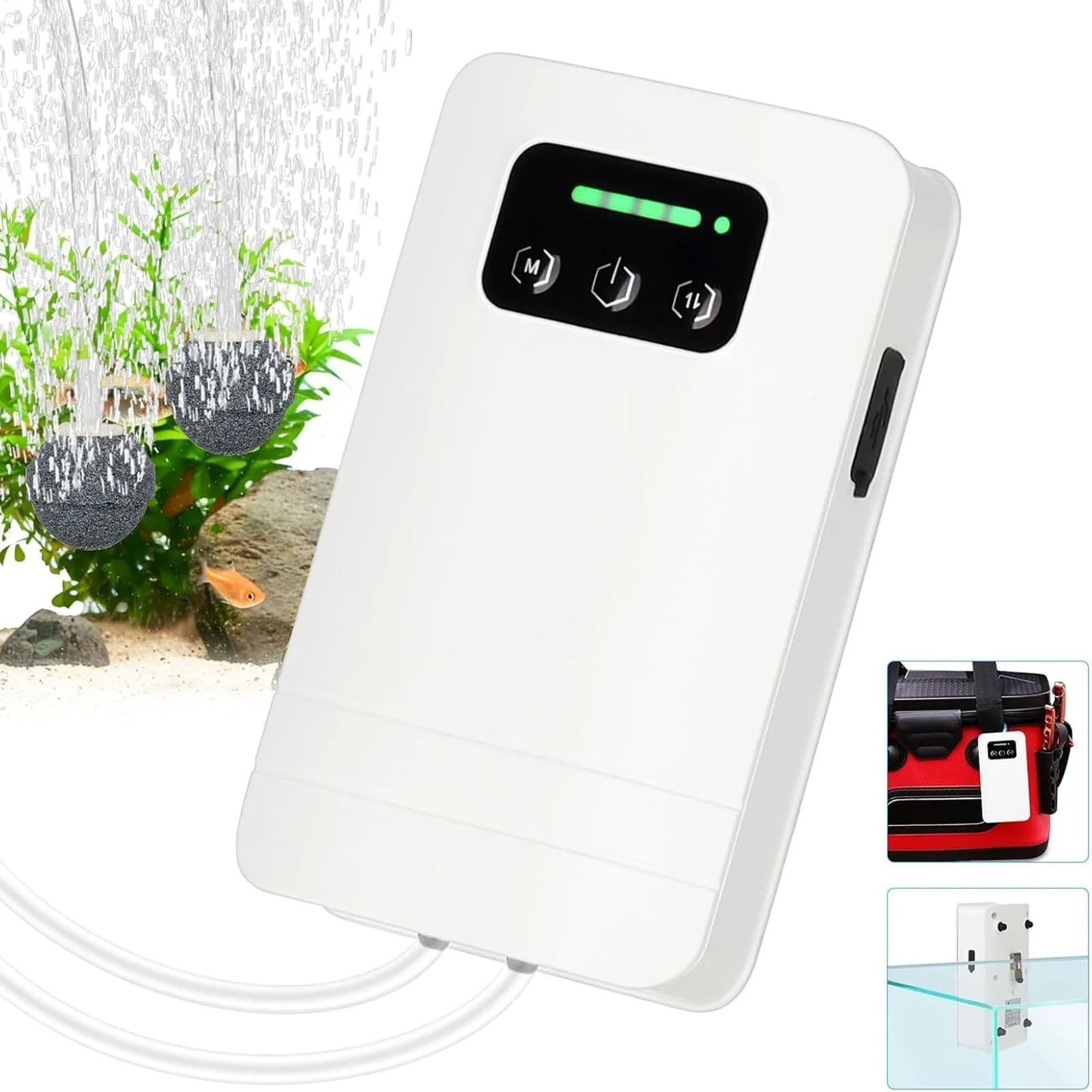 Taucken Battery Powered Aquarium Air Pump, USB Rechargeable Aerator Fish Tank Air Pump for 5-125 Gallons Portable Oxygen Pump for Outdoor Fishing, Power Outages and Emergency (4W 80GPH)