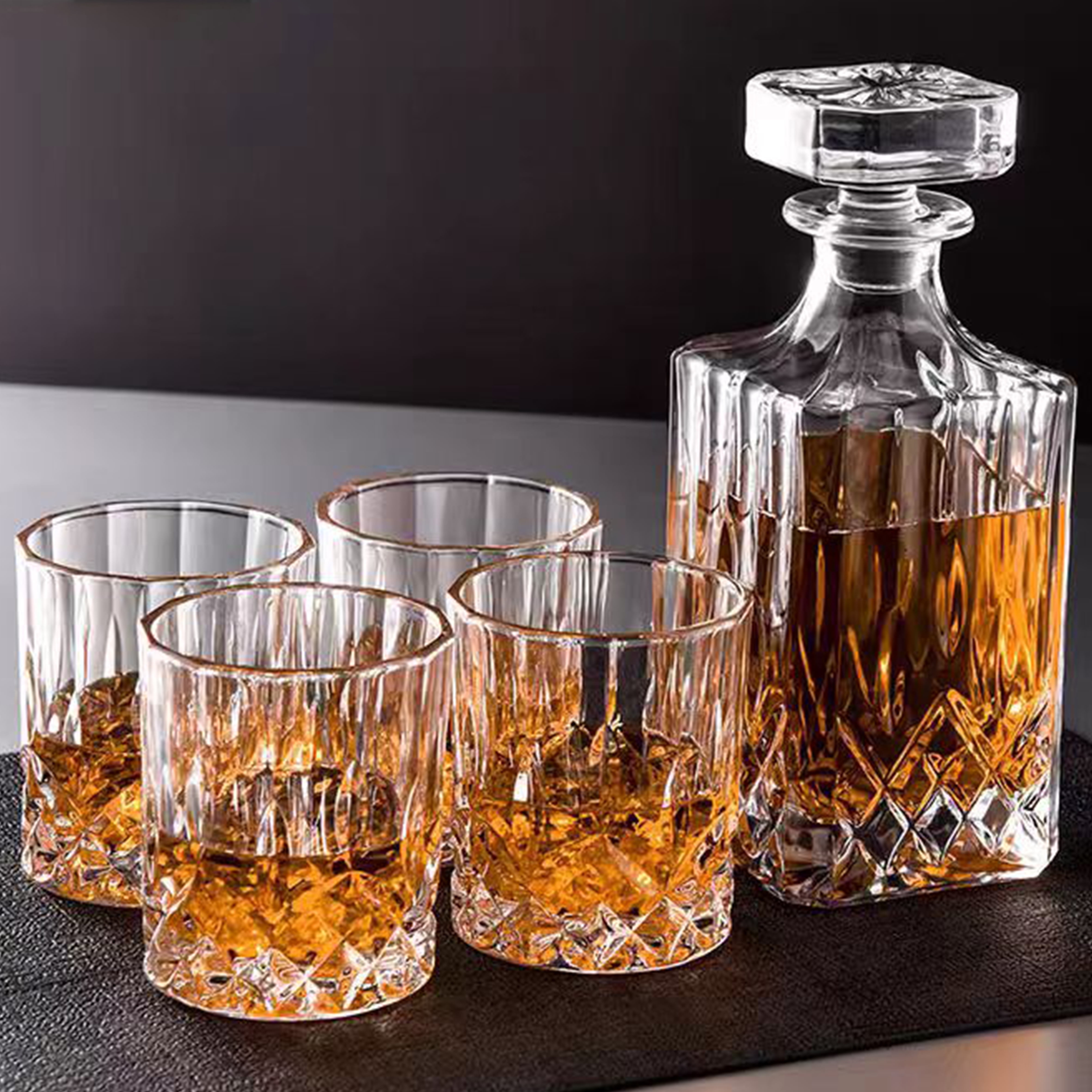 Taucken Whiskey Decanter Set with Glasses, 5Pcs - Premium Gift Box for Men and Women - Rock Tumblers and Bottle for Bourbon, Cognac, and Liquo,Rum,Liquor - Old Fashioned Glassware