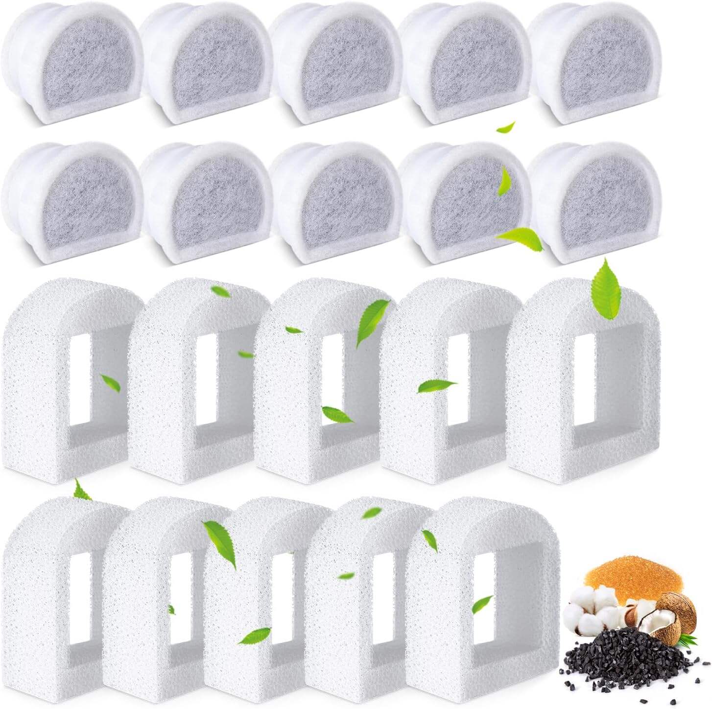 20 ks filtrů pro pěnový fontánkový pitný systém pro kočky, náhradní díl kompatibilní s fontánkami PetSafe Drinkwell, 10 náhradních uhlíkových filtrů a 10 náhradních pěnových filtrů kompatibilních s fontánkou PetSafe
