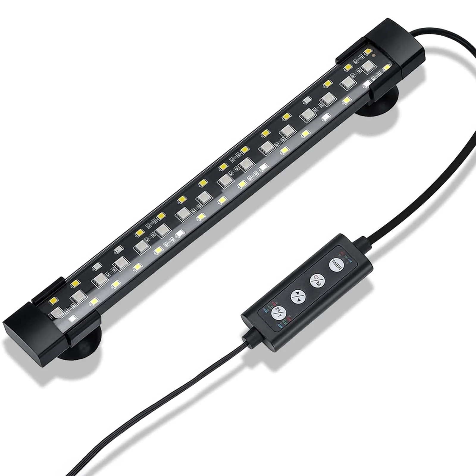 24/7 Mode Submersible Aquarium LED Light, 6W Full Spectrum Hidden Fish Tank Light with 3 Rows Beads 7 Colors Auto on Off Sunrise-Daylight-Moonlight, Adjustable Timer Brightness