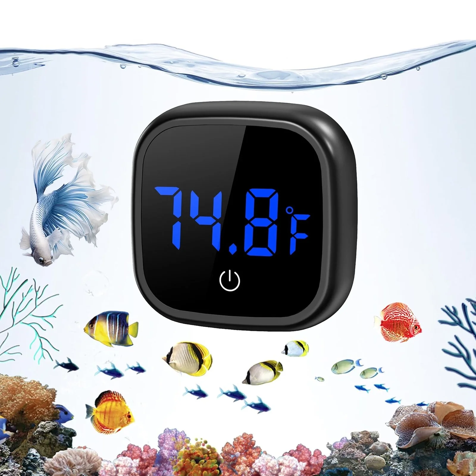 Aquarium Thermometer, Wireless Digital Fish Tank Thermometer, Large LED HD Display ±0.1°F, Fahrenheit Tank Temperature Measurement for Fish, Axolotl, Turtle