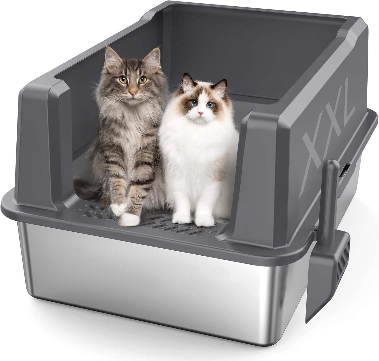 XXL Stainless Steel Litter Box with Lid, 28