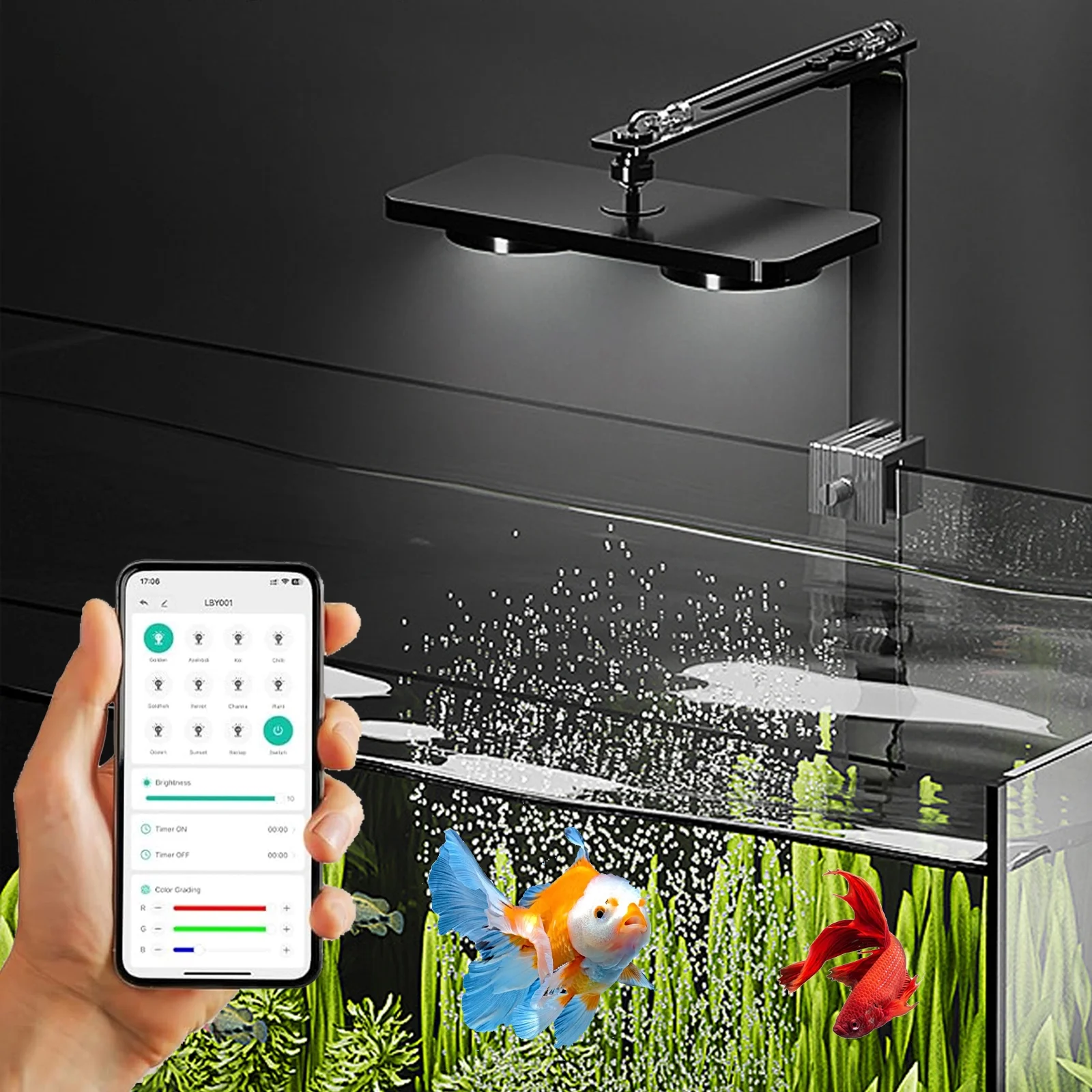Aquarium Light with APP Control, Full Spectrum Fish Tank Light Clip on Fresh Water Light Aquarium Grow Light Aquarium Lamp 10 Gallon 20 Gallon 48 inch 30 inch, 24W