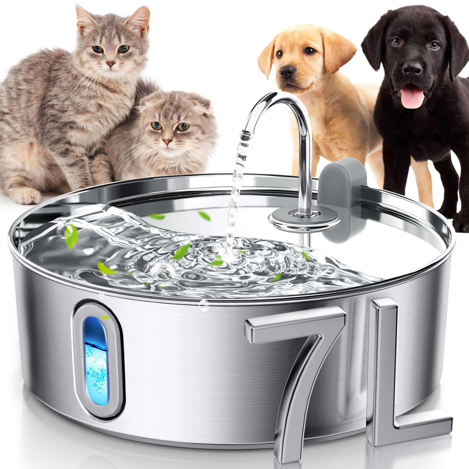 Dog Water Fountain for Large Dogs 7L/236oz Stainless Steel Dog Water Bowl Dispenser Automatic Pet Water Fountain with Deeper Drinking Area, Multi-Filtration Pet Fountain with Ultra-Quiet Pump