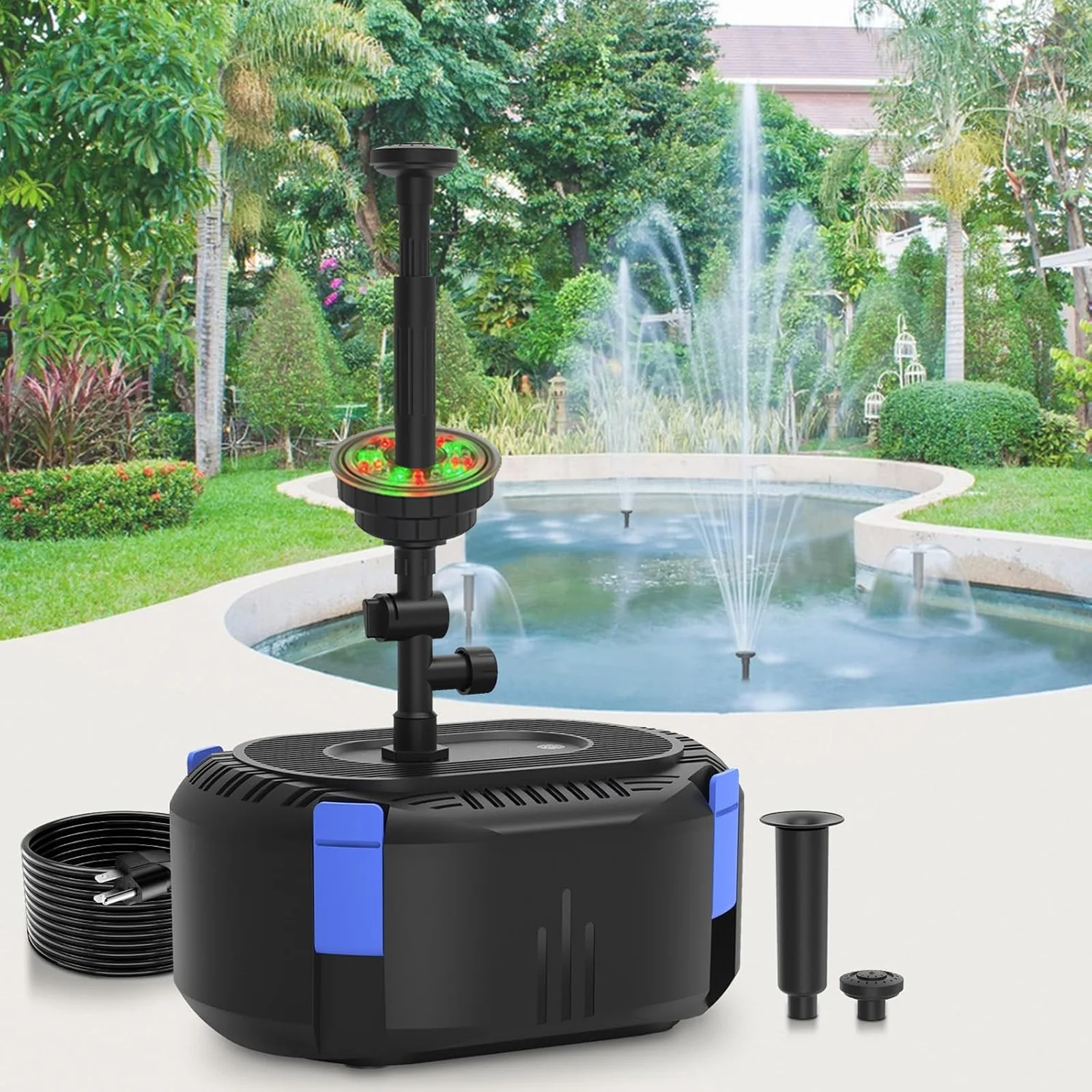 Taucken 5-in-1 Pond Filter Pump, 800GPH Pond Filter System Kits 45W Fountain Submersible Water Pump with 7 Color LED Light, High Efficiency Filter Water Pump for Ponds up to 1355 Gallons