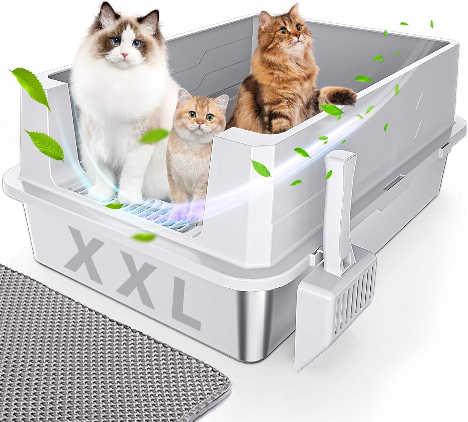 XXL Stainless Steel Cat Litter Box High Sides with Lid, 28