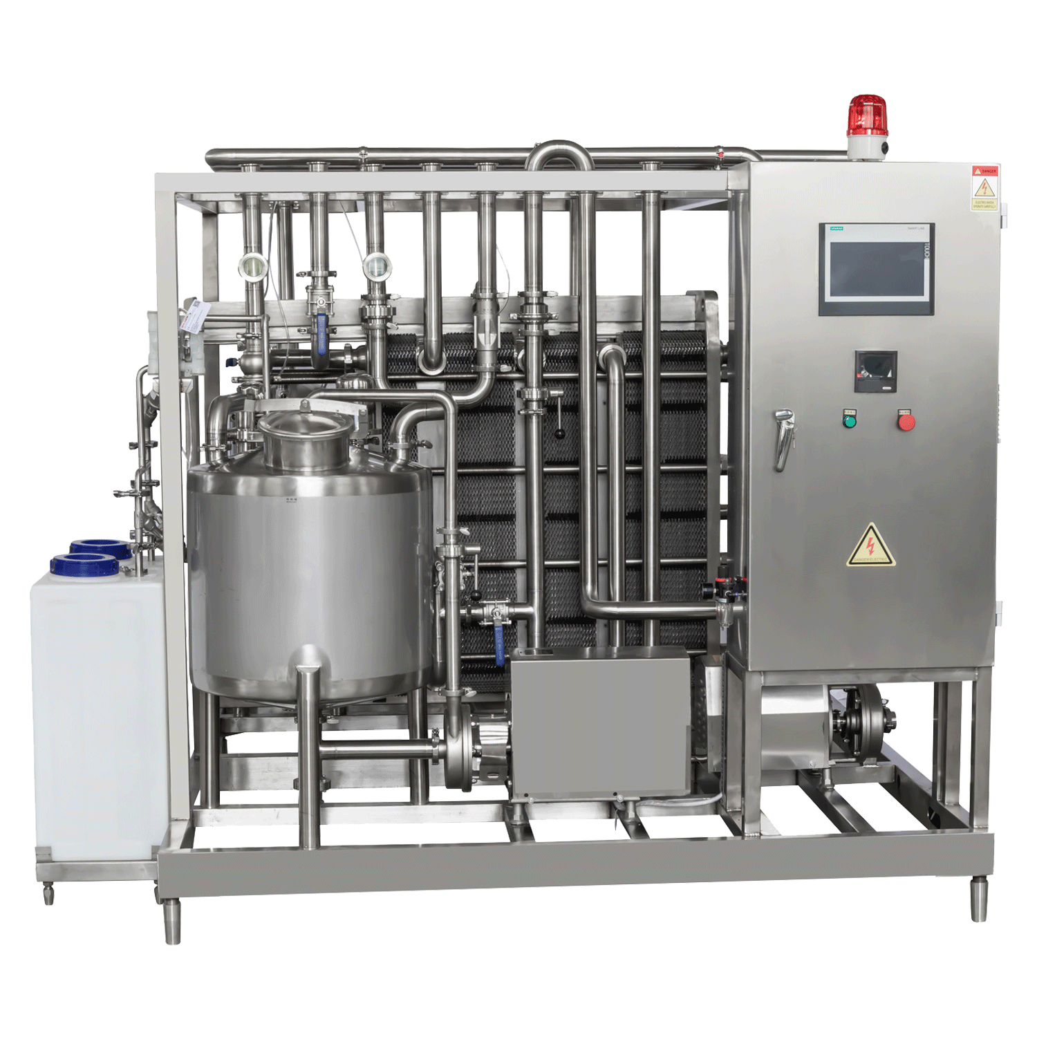 High configuration HTST plate pasteurizer for dairy juice industry  